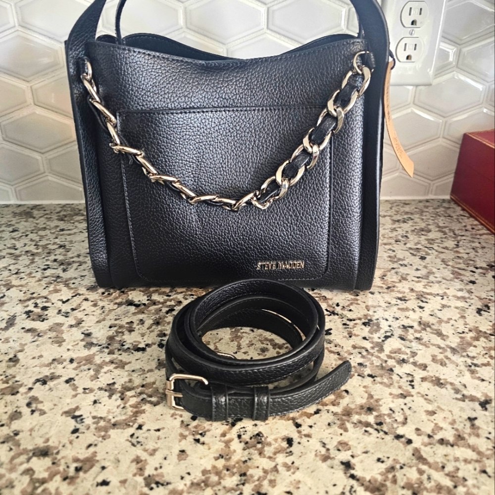 Steve Madden Black Satchel with Gold Chain